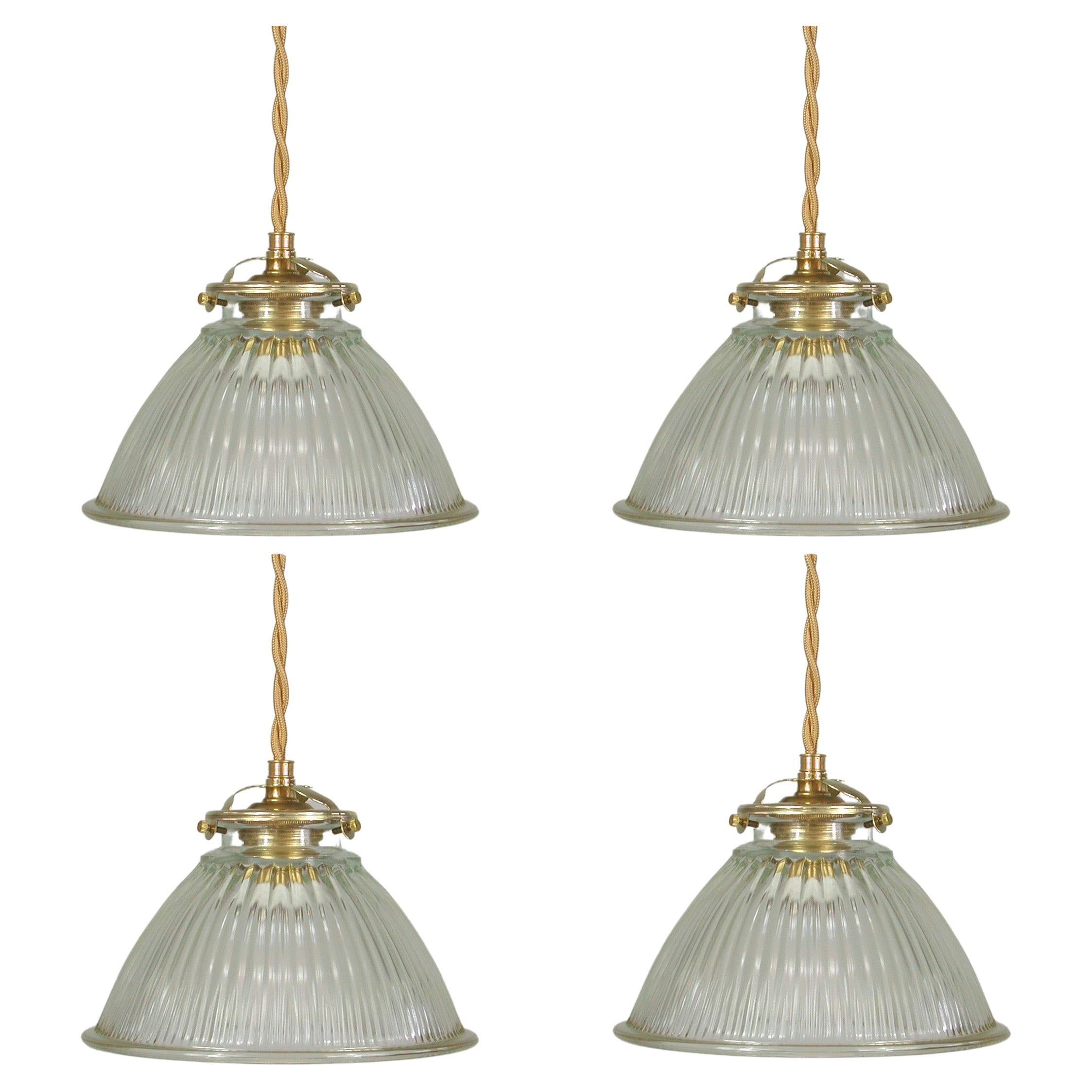 French Late Art Deco Holophane Industrial Glass Pendant Light, 1930s to 1940s