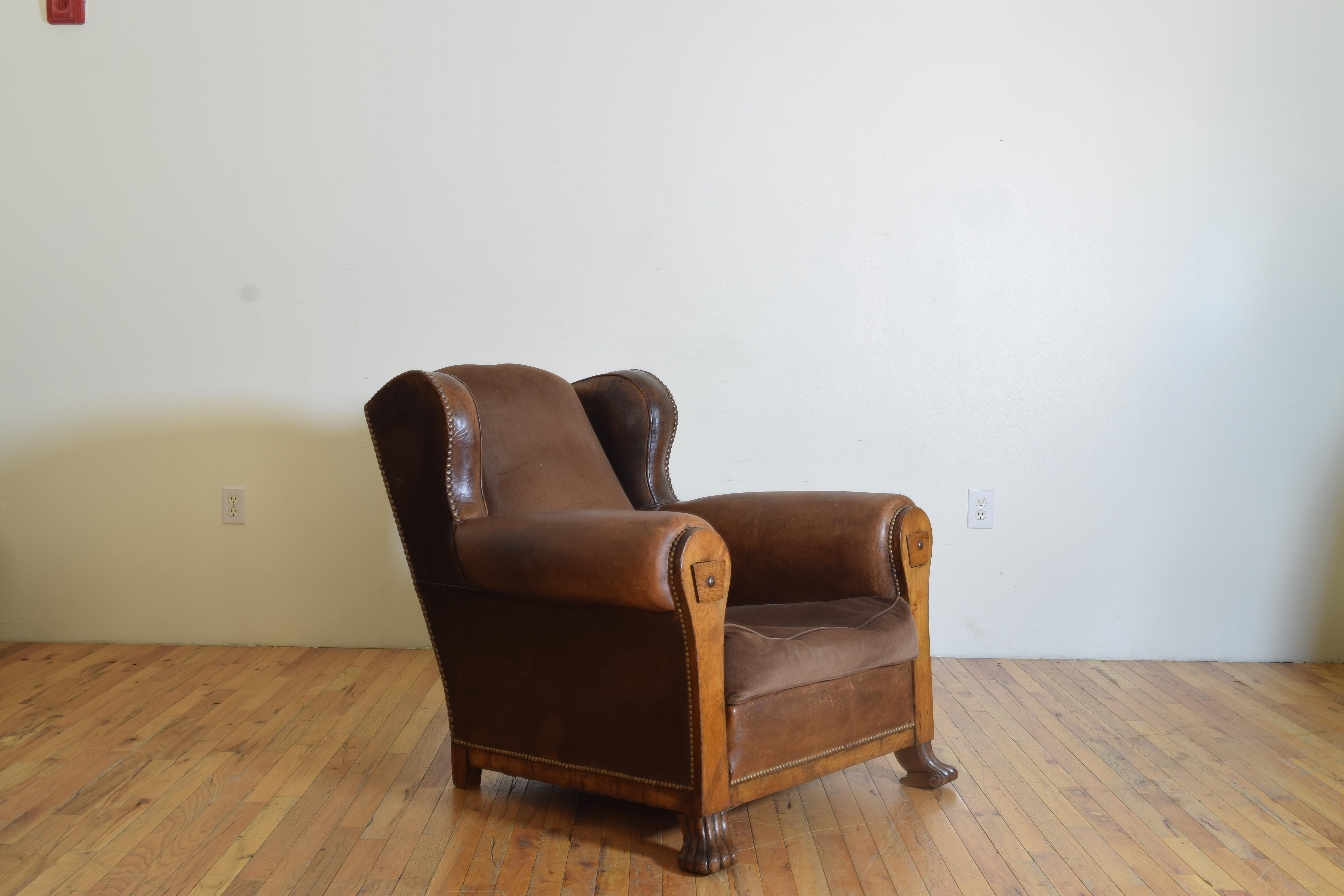 French Late Art Deco Leather Upholstered Smoking Chair, ca. 1940’s In Good Condition In Atlanta, GA