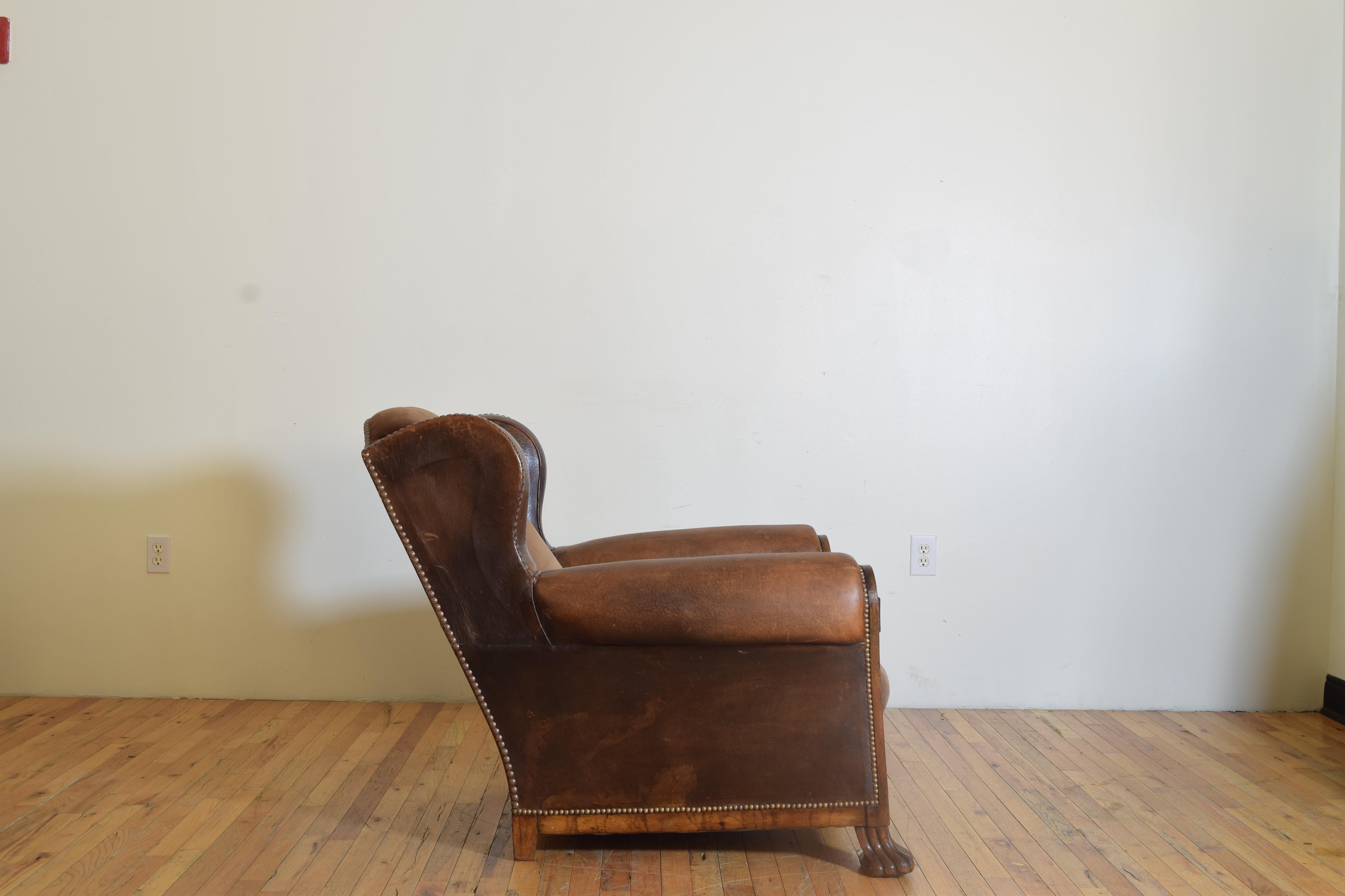 Mid-20th Century French Late Art Deco Leather Upholstered Smoking Chair, ca. 1940’s