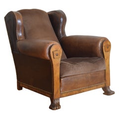 French Late Art Deco Leather Upholstered Smoking Chair, ca. 1940’s