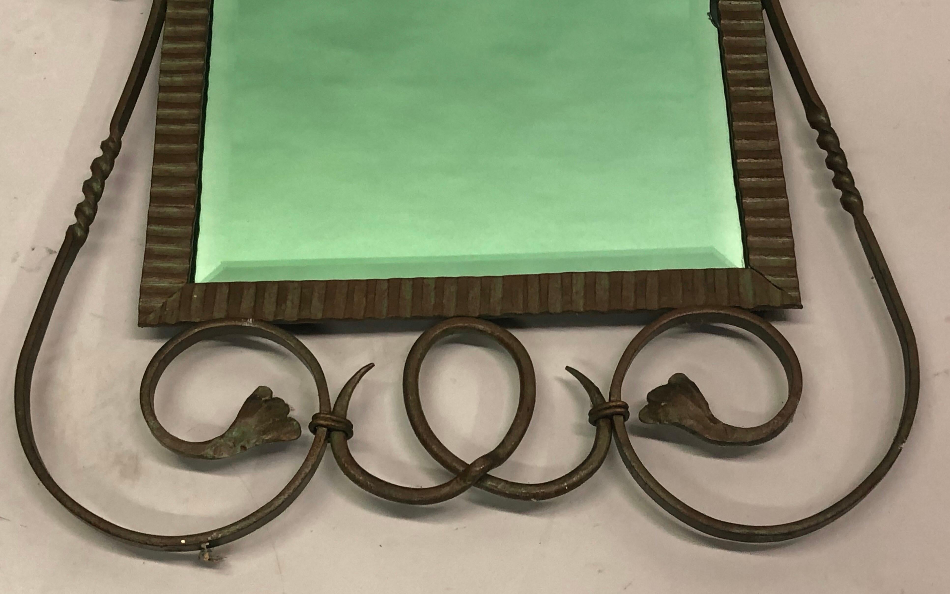 XX secolo Specchio francese tardo Art Deco / moderno neoclassico in bronzo e ferro, G. Poillerat in vendita