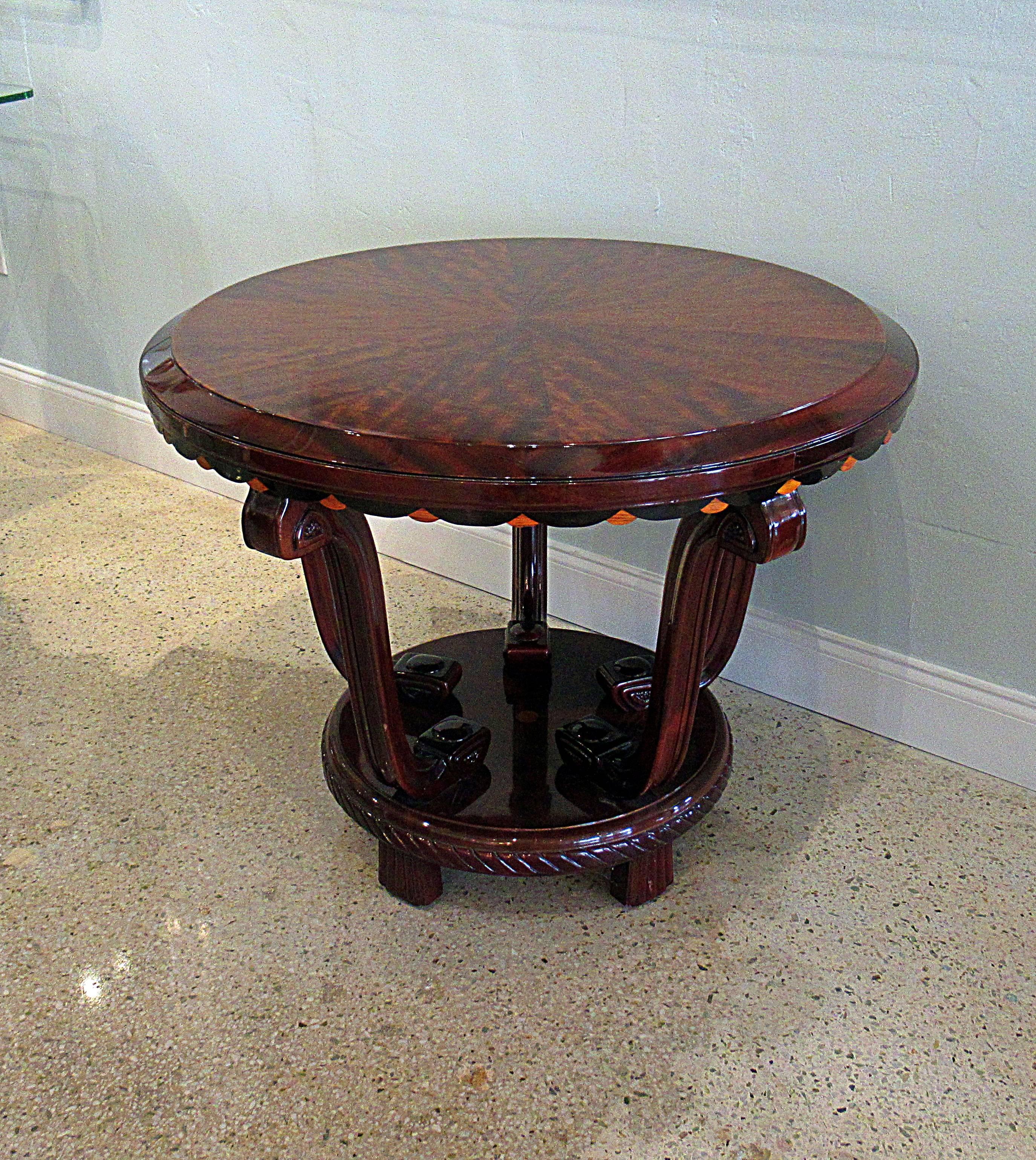 French Late Art Deco Palisander Inlaid Center/Side Table, Maurice Dufrene For Sale 6