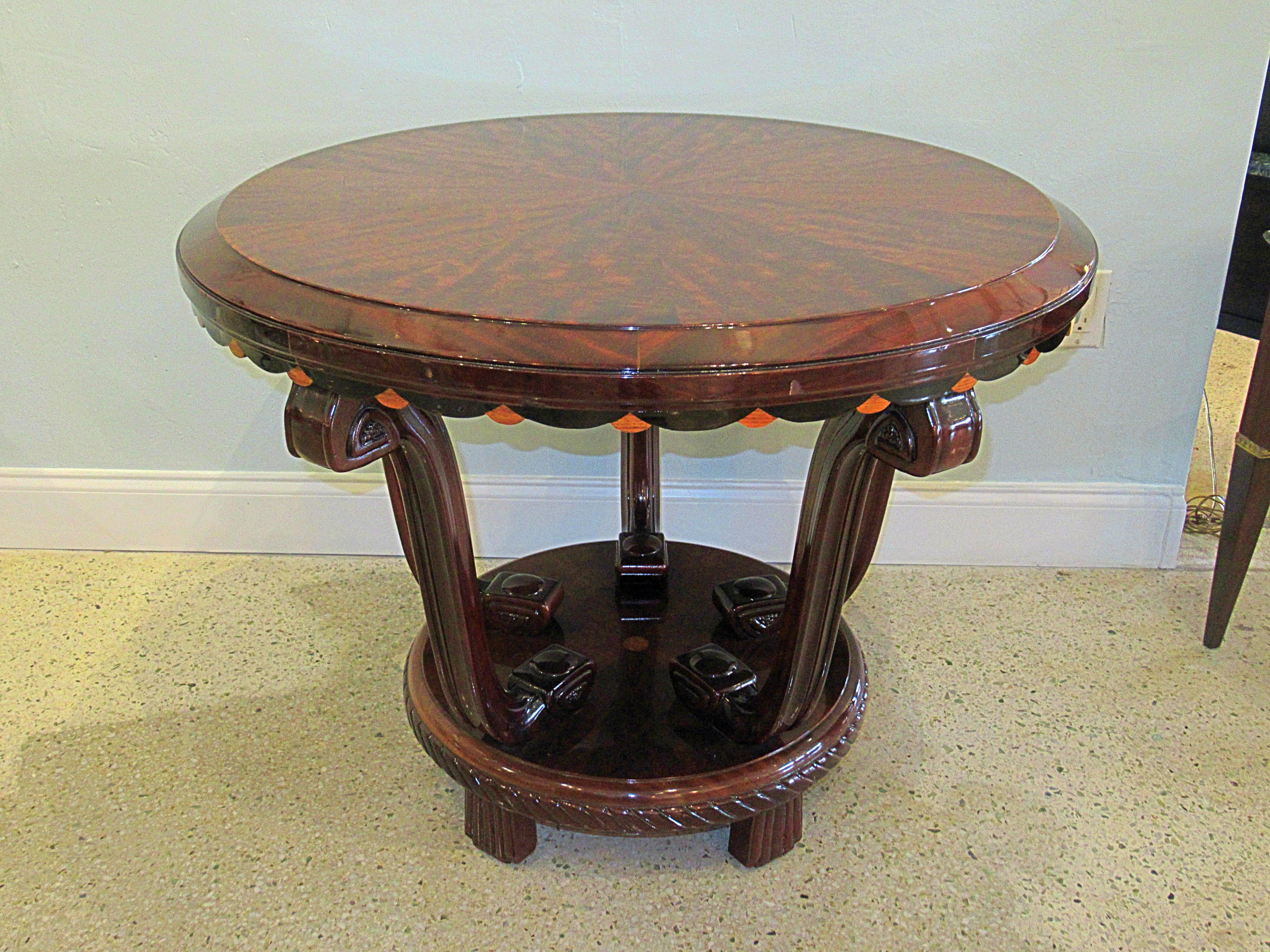 Mid-20th Century French Late Art Deco Palisander Inlaid Center/Side Table, Maurice Dufrene For Sale