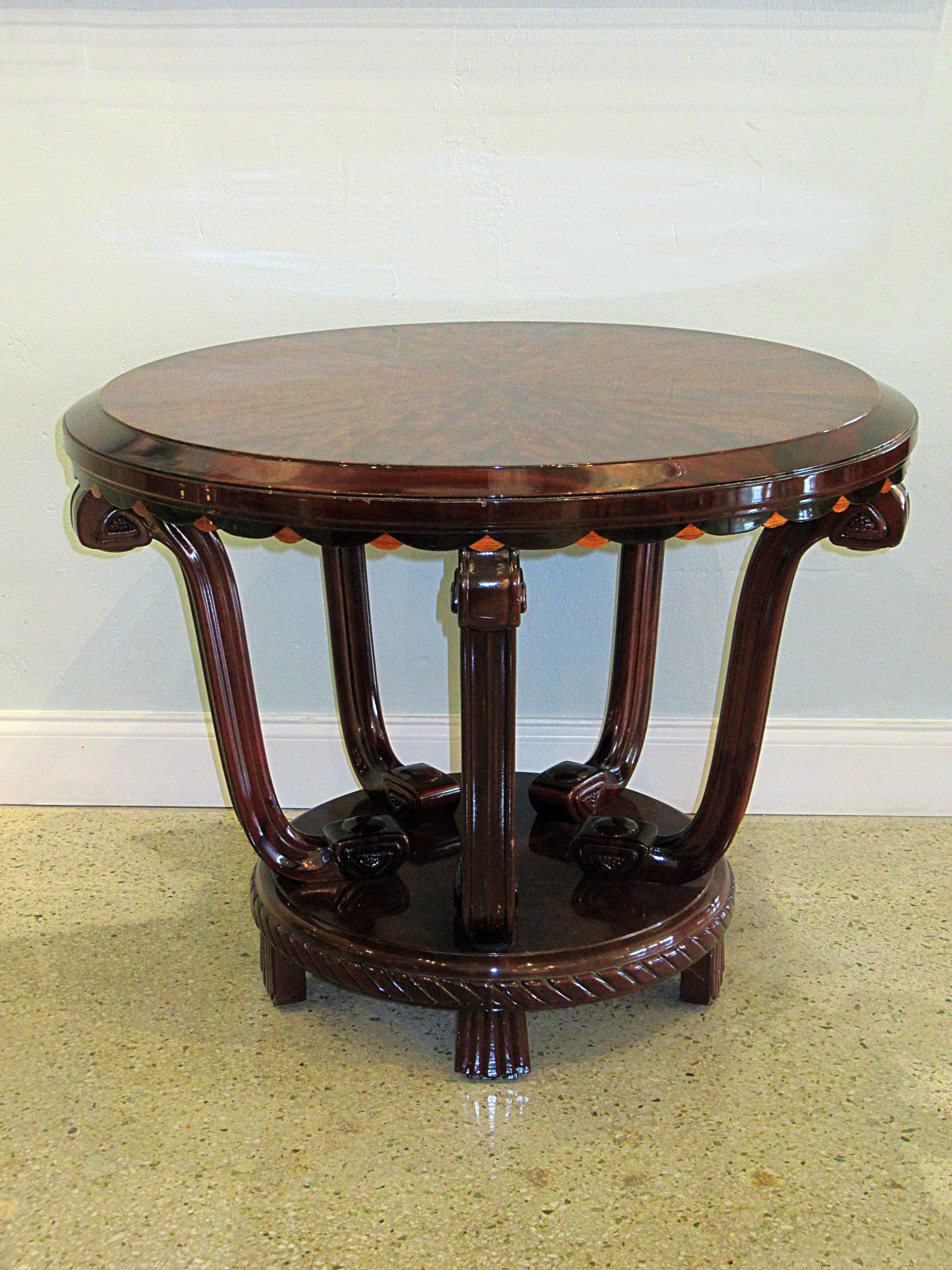 French Late Art Deco Palisander Inlaid Center/Side Table, Maurice Dufrene For Sale 4