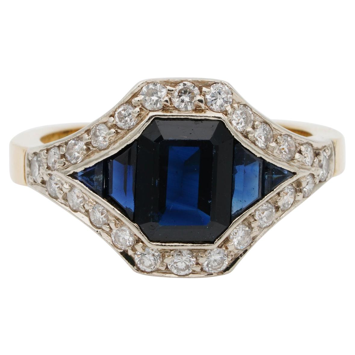 French Late Deco 1.95 Carat Natural Sapphire .40 Carat Diamond Distinctive Ring