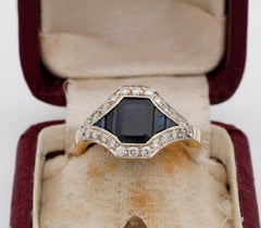 French Late Deco 1.95 Carat Natural Sapphire .40 Carat Diamond Distinctive Ring