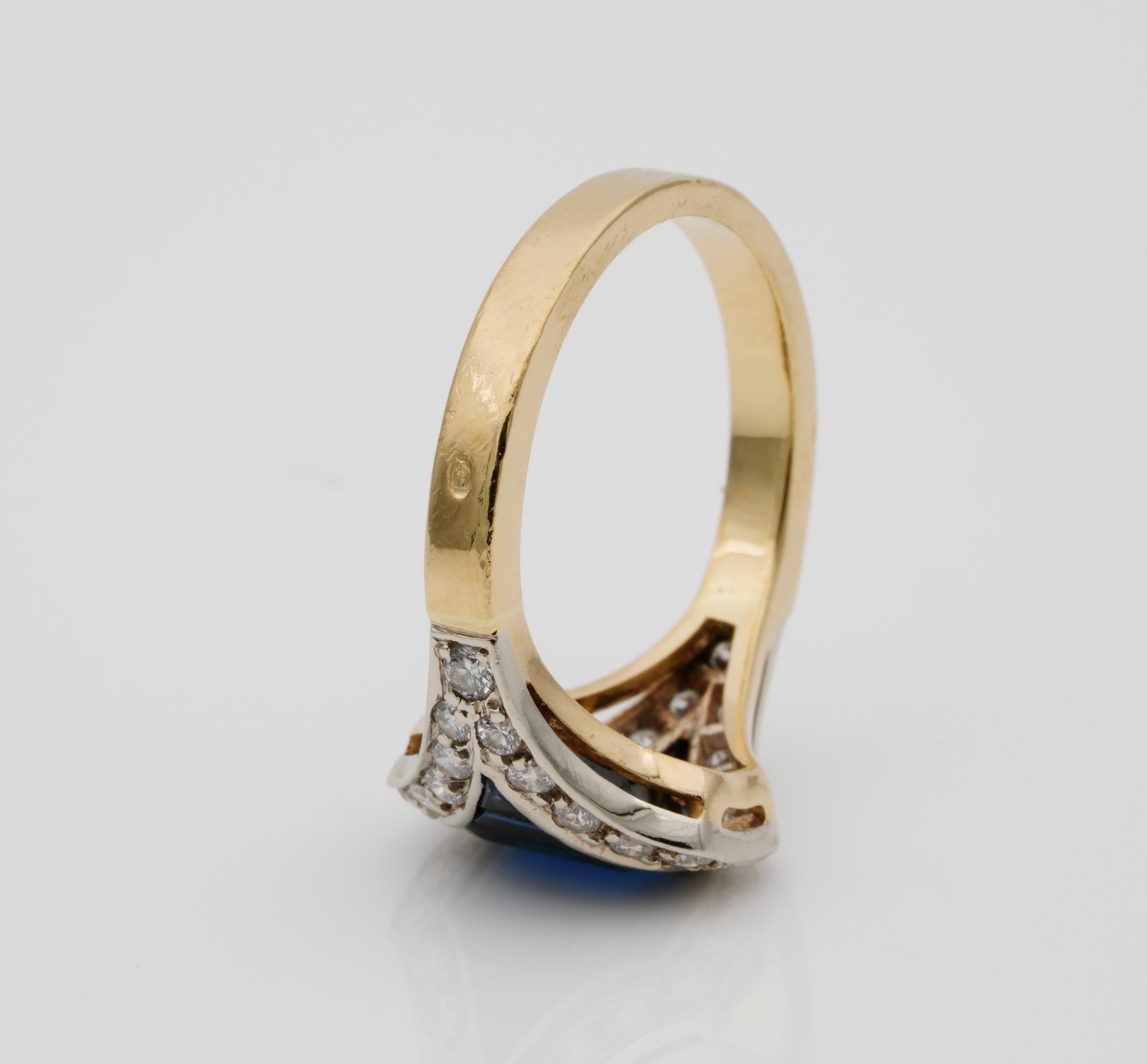 Women's French Late Deco 1.95 Carat Natural Sapphire .40 Carat Diamond Distinctive Ring