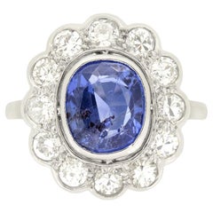 Vintage French Late Deco 2.40 Carat Sapphire and Diamond Ring, c.1940s