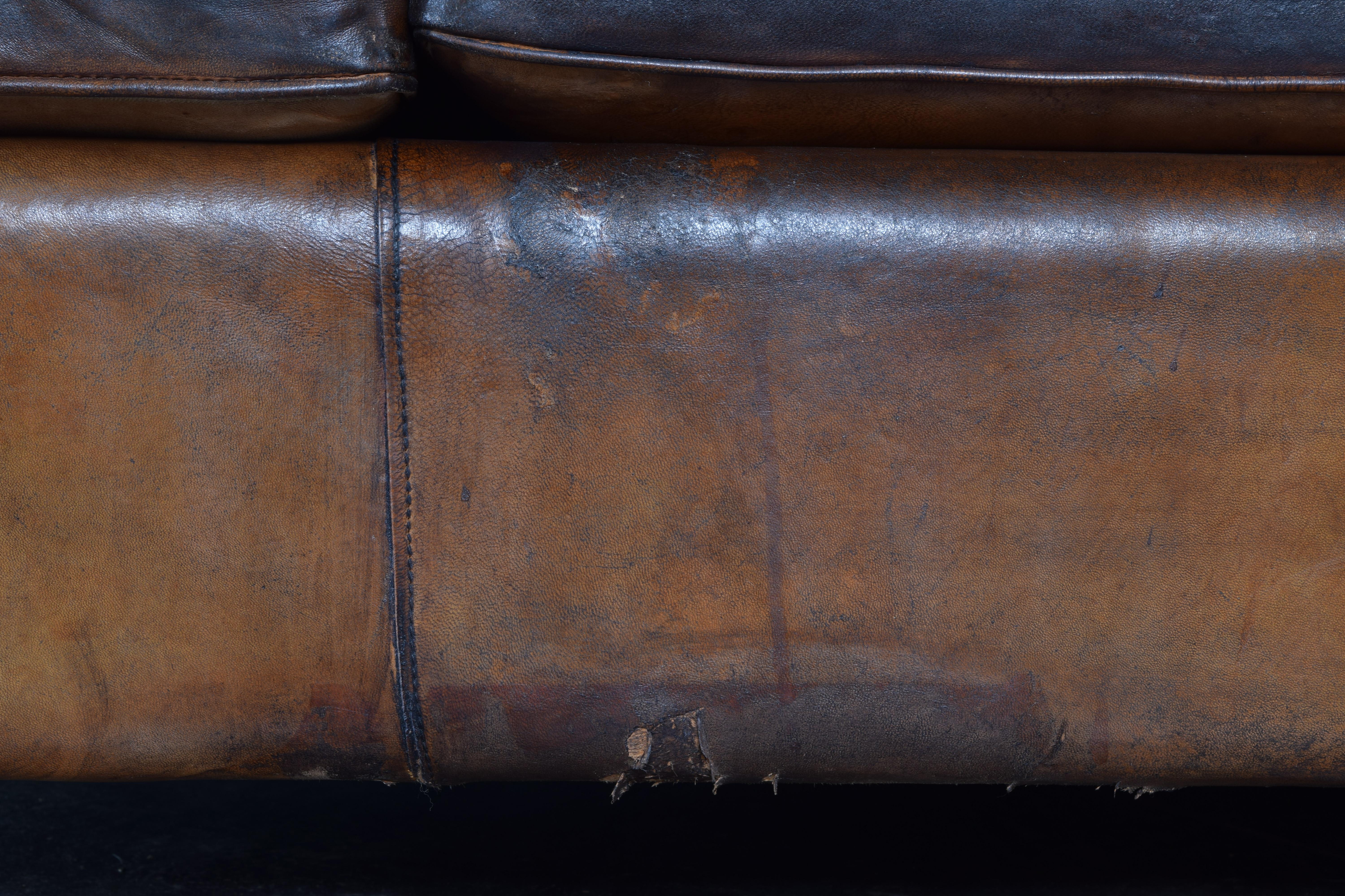 French Late Deco Period Leather Upholstered Four Cushion Sofa, ca. 1940 8