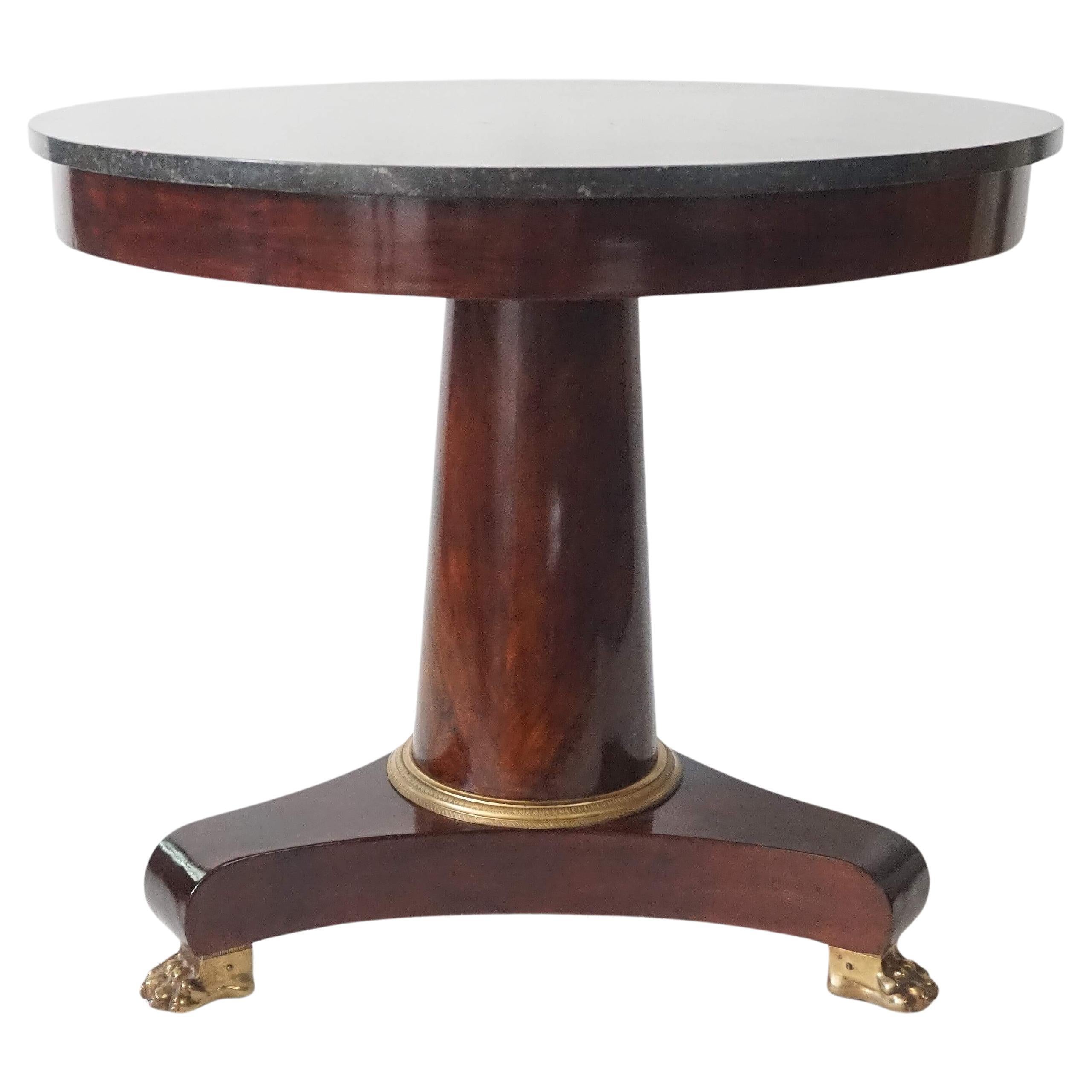 French Late Empire or Restauration Style Marble Top Mahogany Table, circa 1830