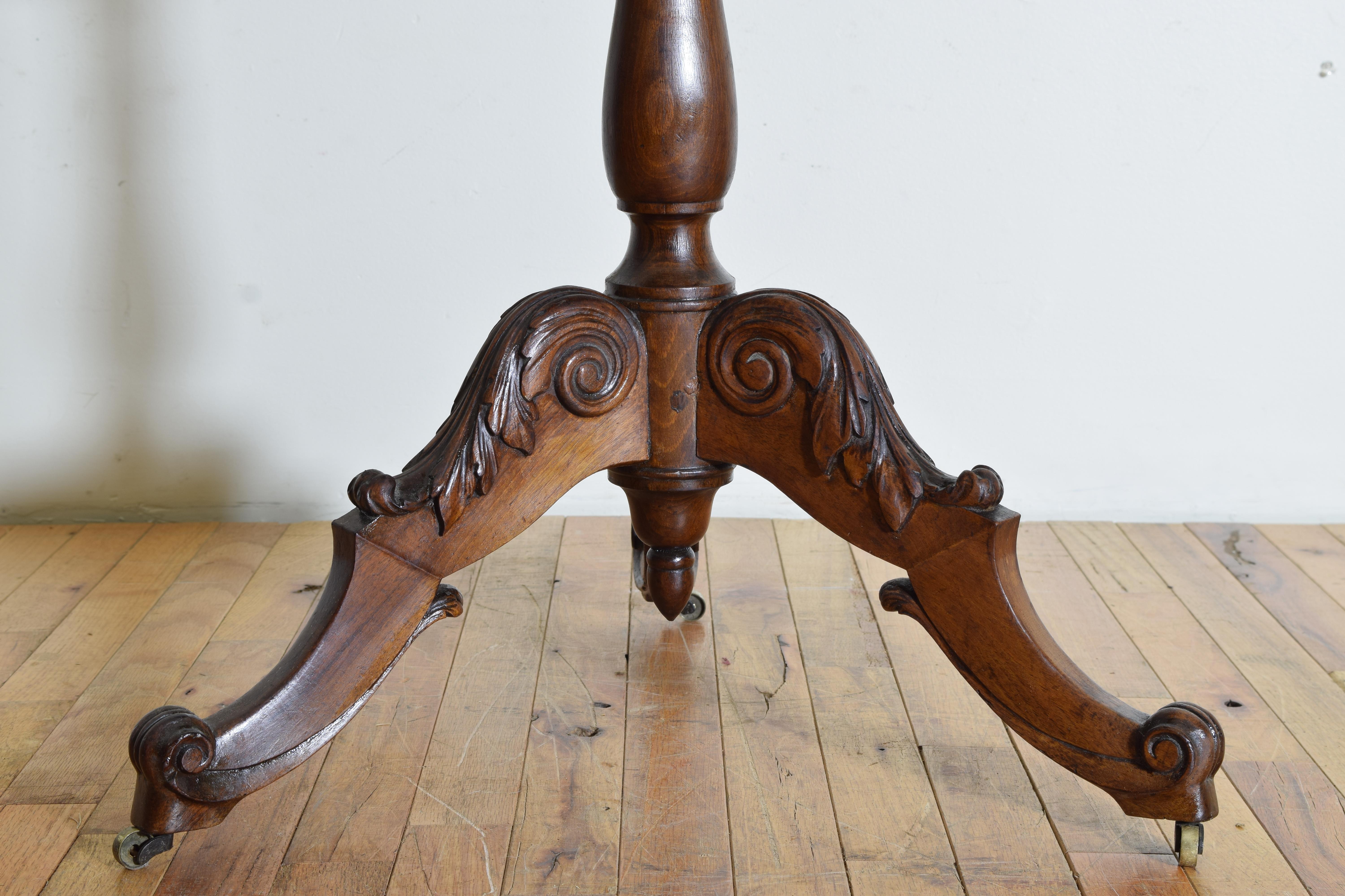 French Late Louis Philippe Shaped & Carved Walnut 1 Drawer Side Table, Mid 19thc 2