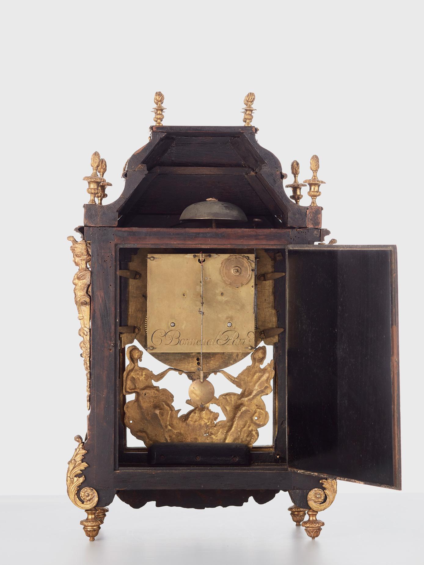 Bronze French late Louis XIV 'Religieuse' mantel clock by Bonneual  For Sale