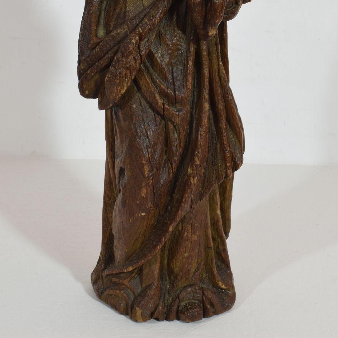French Late Medieval 16th Century Carved Oak Madonna with Child 5
