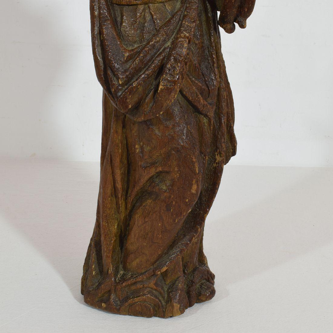 French Late Medieval 16th Century Carved Oak Madonna with Child 6