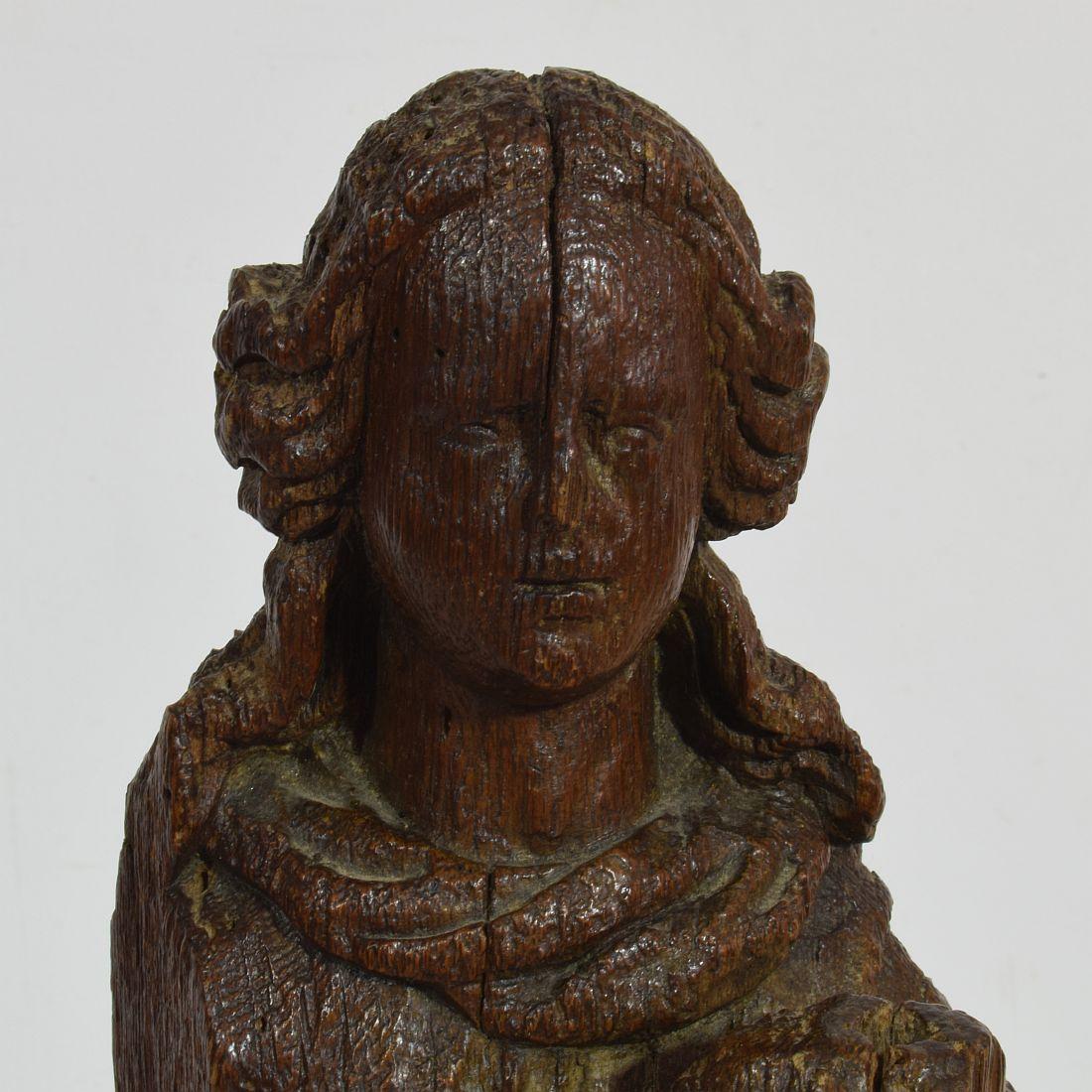 French Late Medieval 16th Century Carved Oak Madonna with Child 7