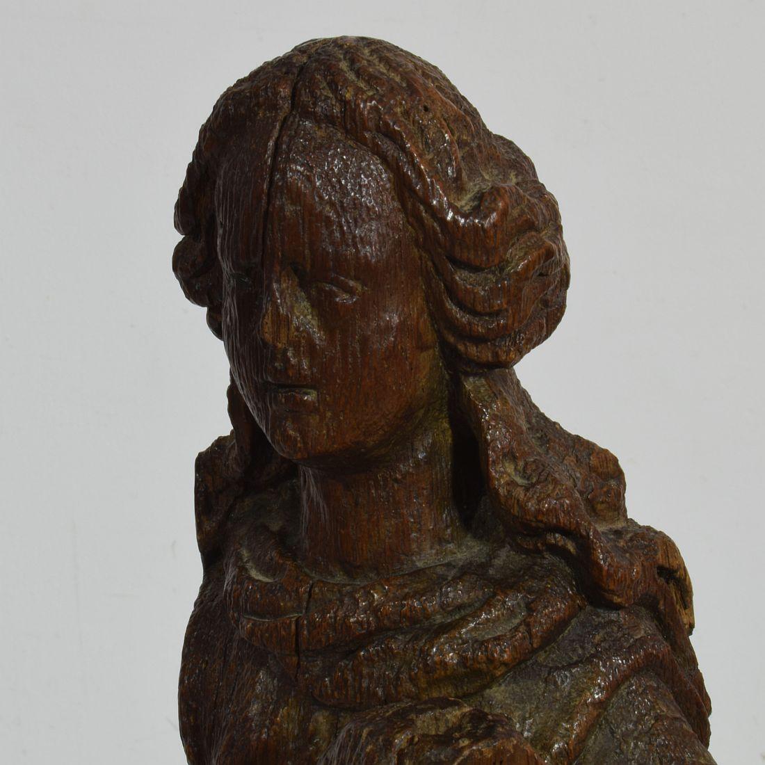 French Late Medieval 16th Century Carved Oak Madonna with Child 8