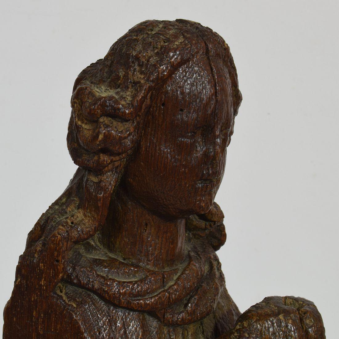 French Late Medieval 16th Century Carved Oak Madonna with Child 9