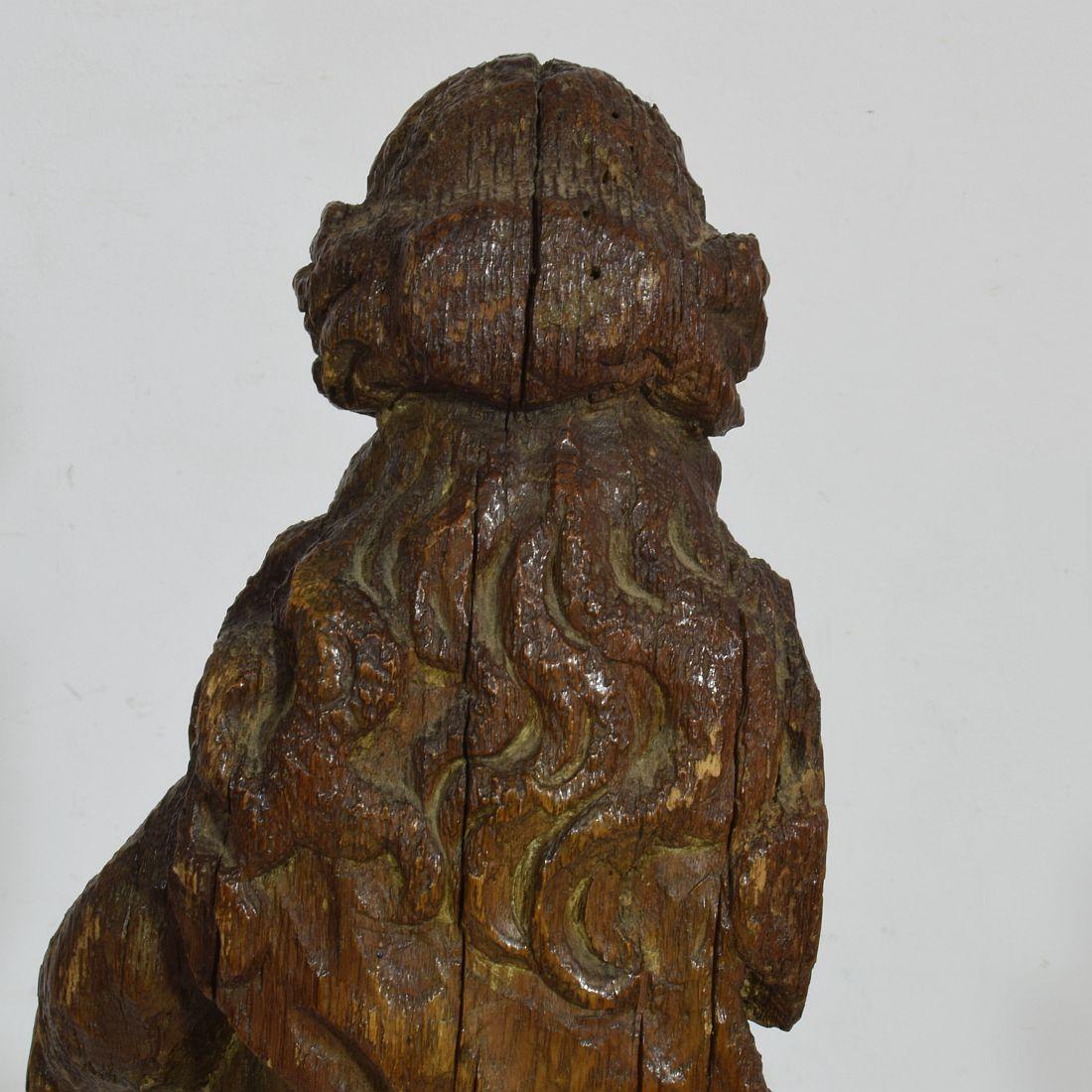 French Late Medieval 16th Century Carved Oak Madonna with Child 12