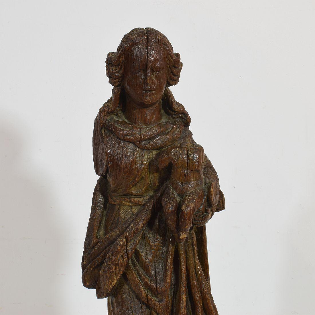 French Late Medieval 16th Century Carved Oak Madonna with Child 2