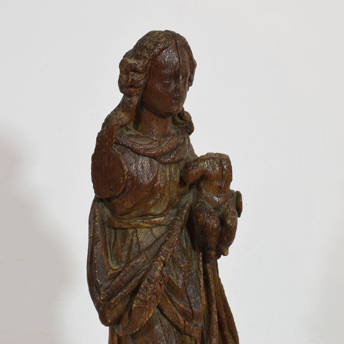French Late Medieval 16th Century Carved Oak Madonna with Child 3
