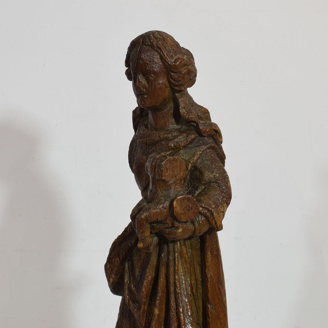 French Late Medieval 16th Century Carved Oak Madonna with Child 4