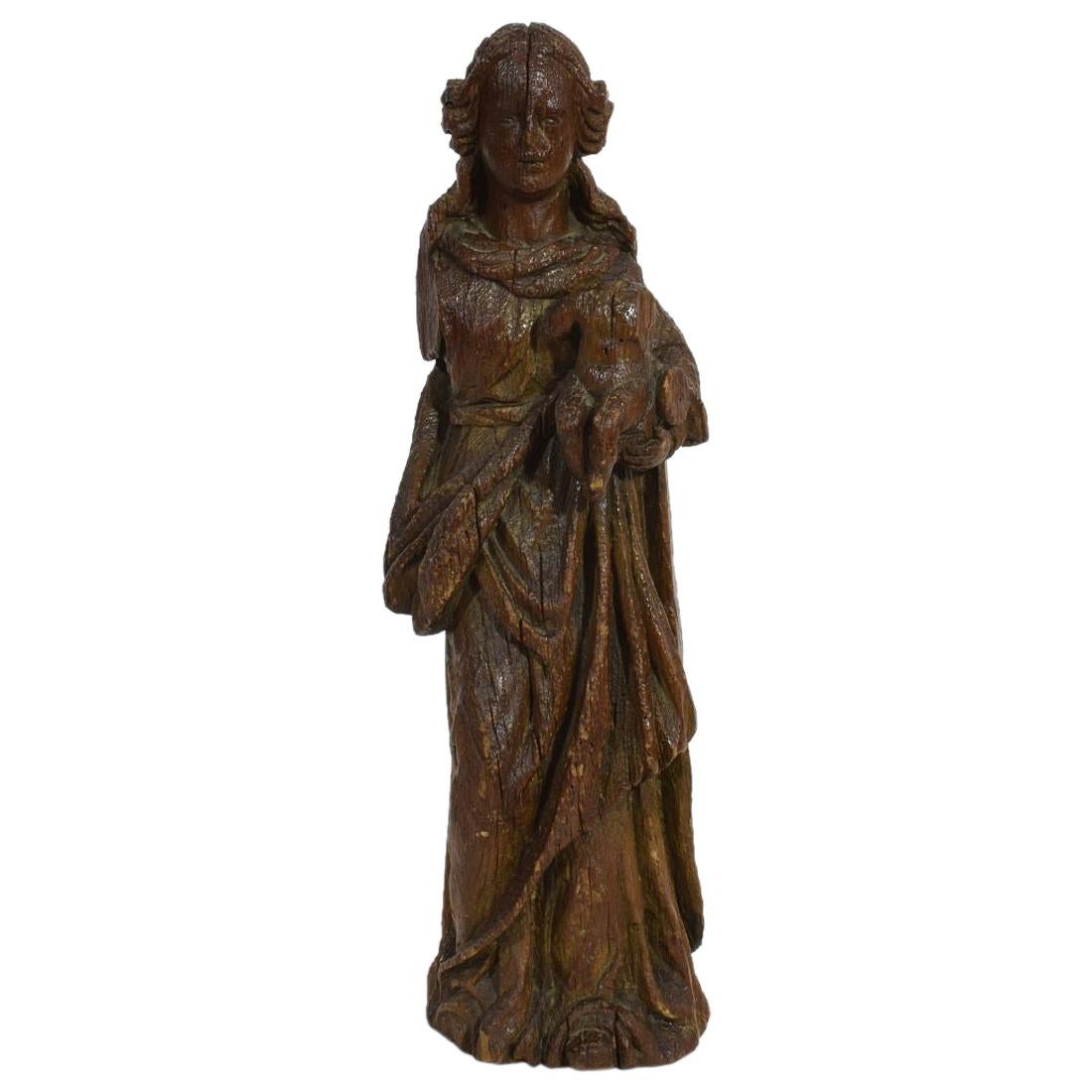French Late Medieval 16th Century Carved Oak Madonna with Child