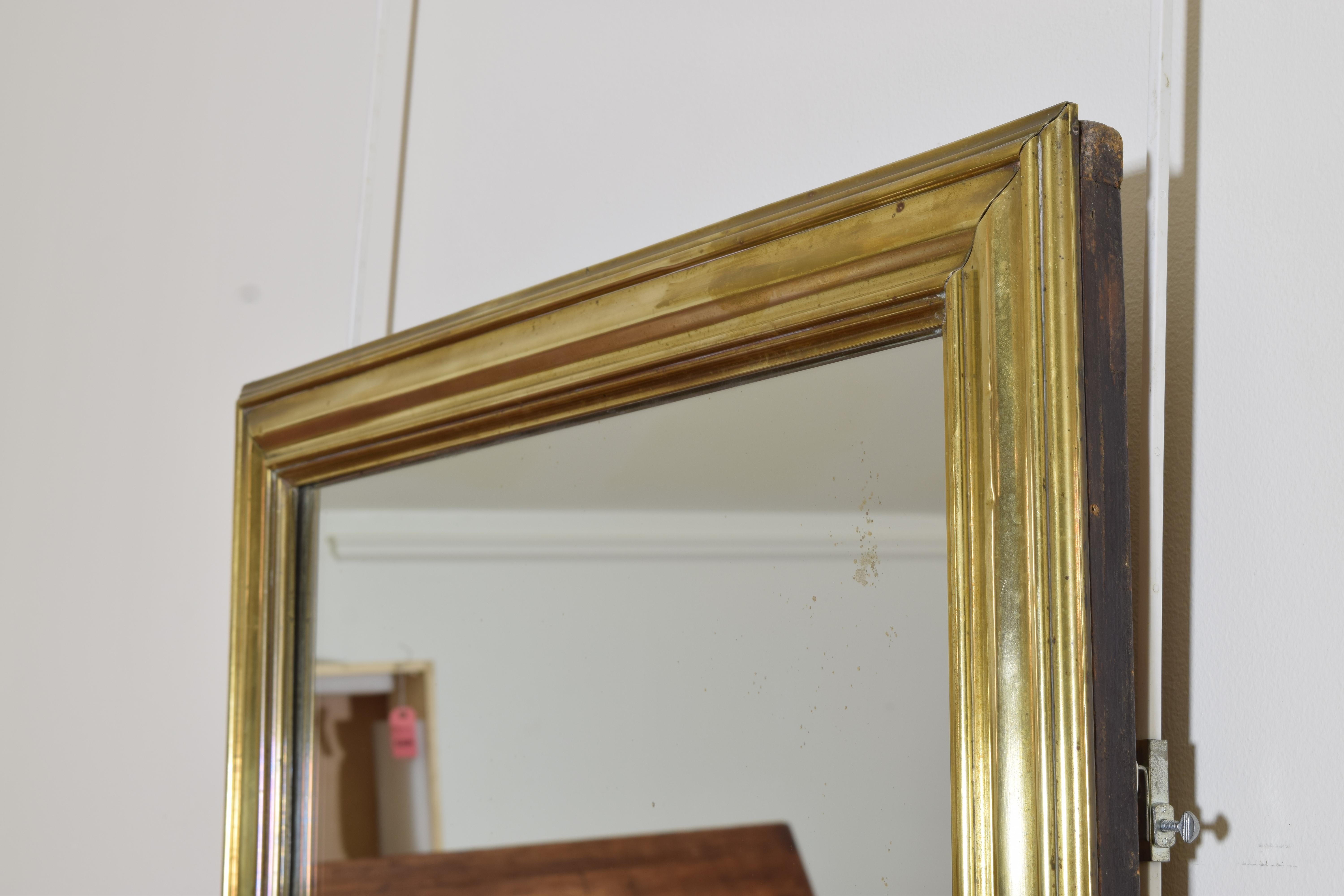 French Late Neoclassic Brass Bistro Mirror, mid 19th century In Good Condition In Atlanta, GA