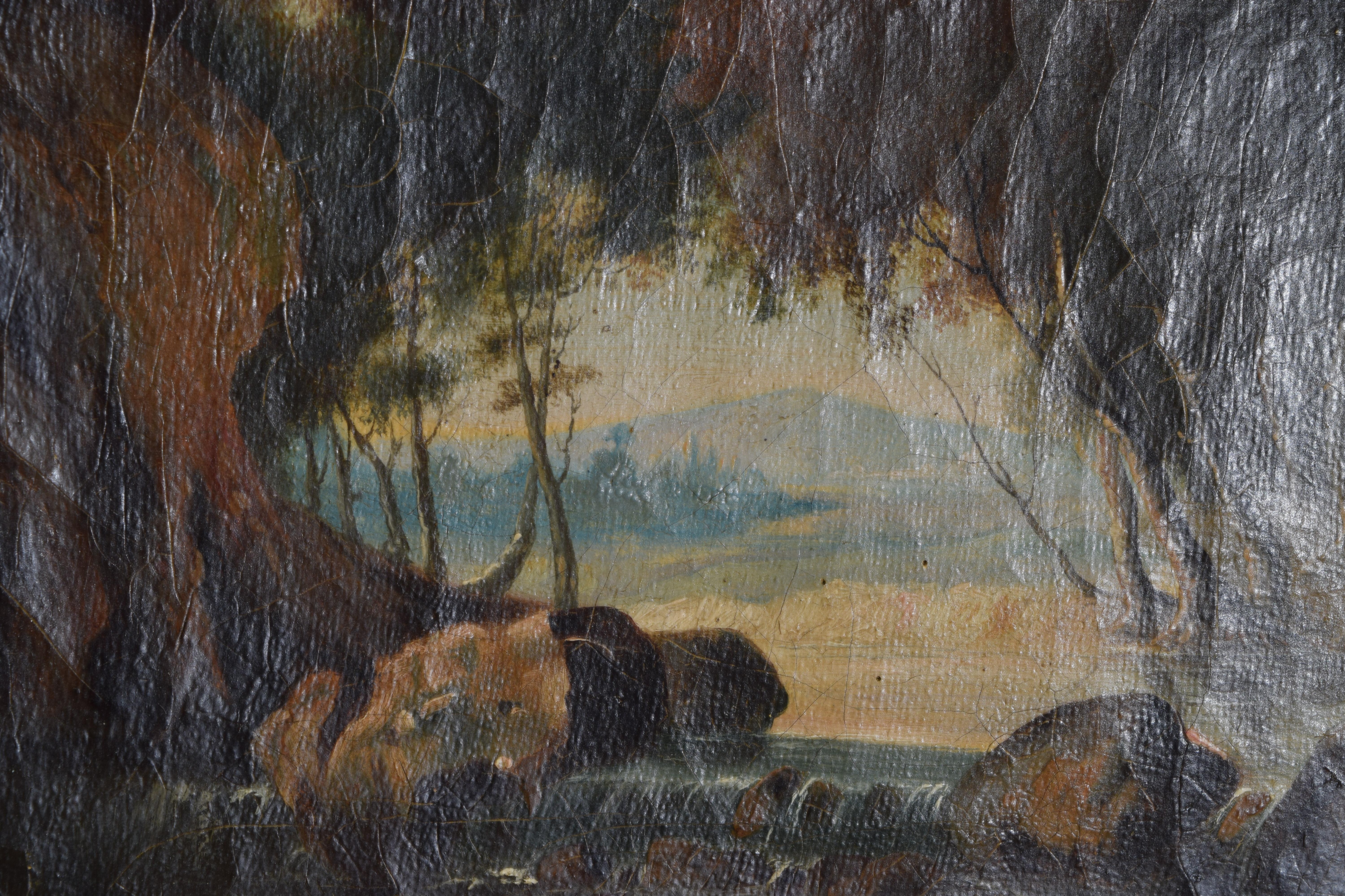 Französisches spätklassisches Öl auf Leinwand, Cascade on a Woodland River, ca. 1835 (Farbe) im Angebot