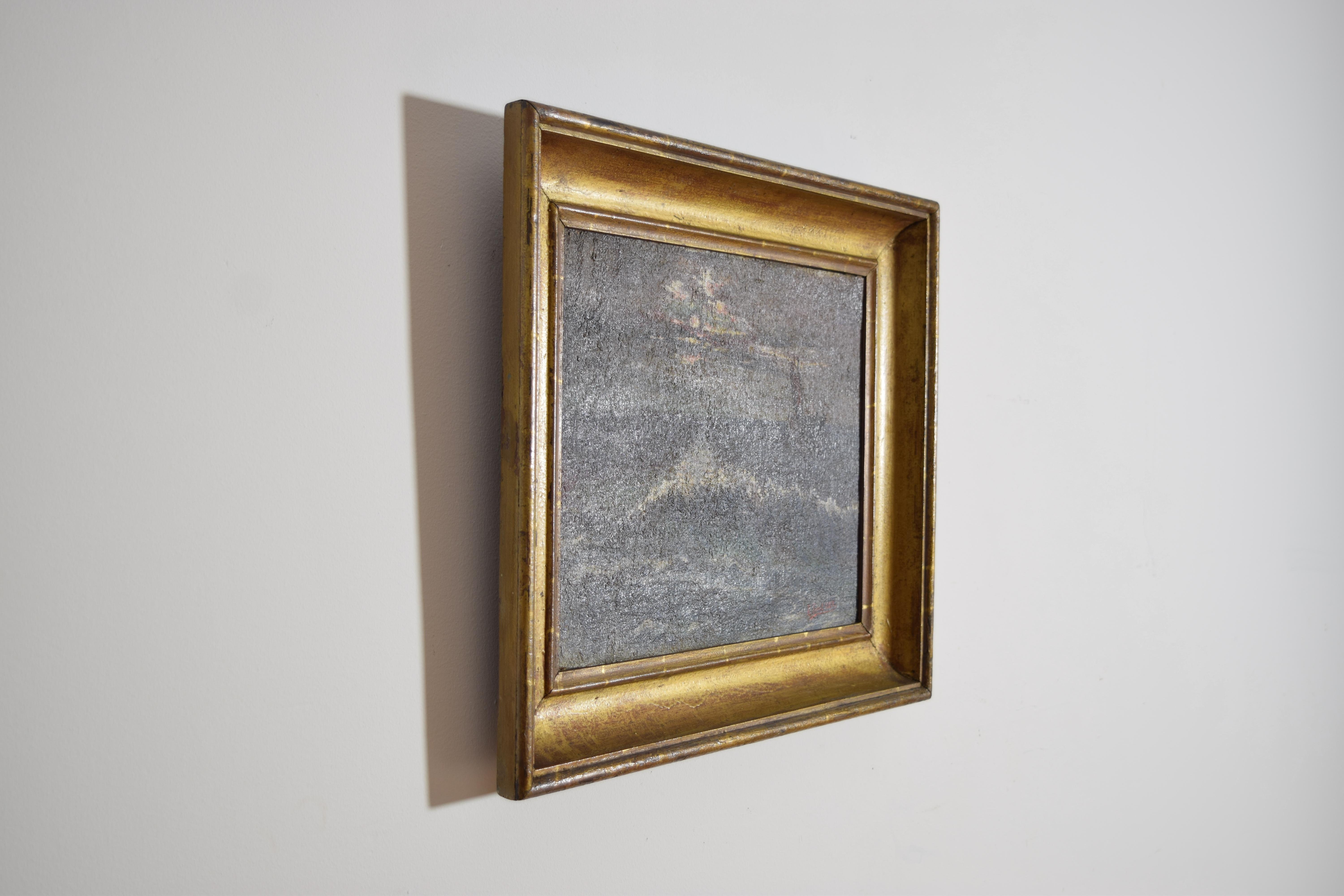 Neoclassico Olio su tela francese tardo-neoclassico, Notturno con nave al largo della costa, 1840 ca. in vendita