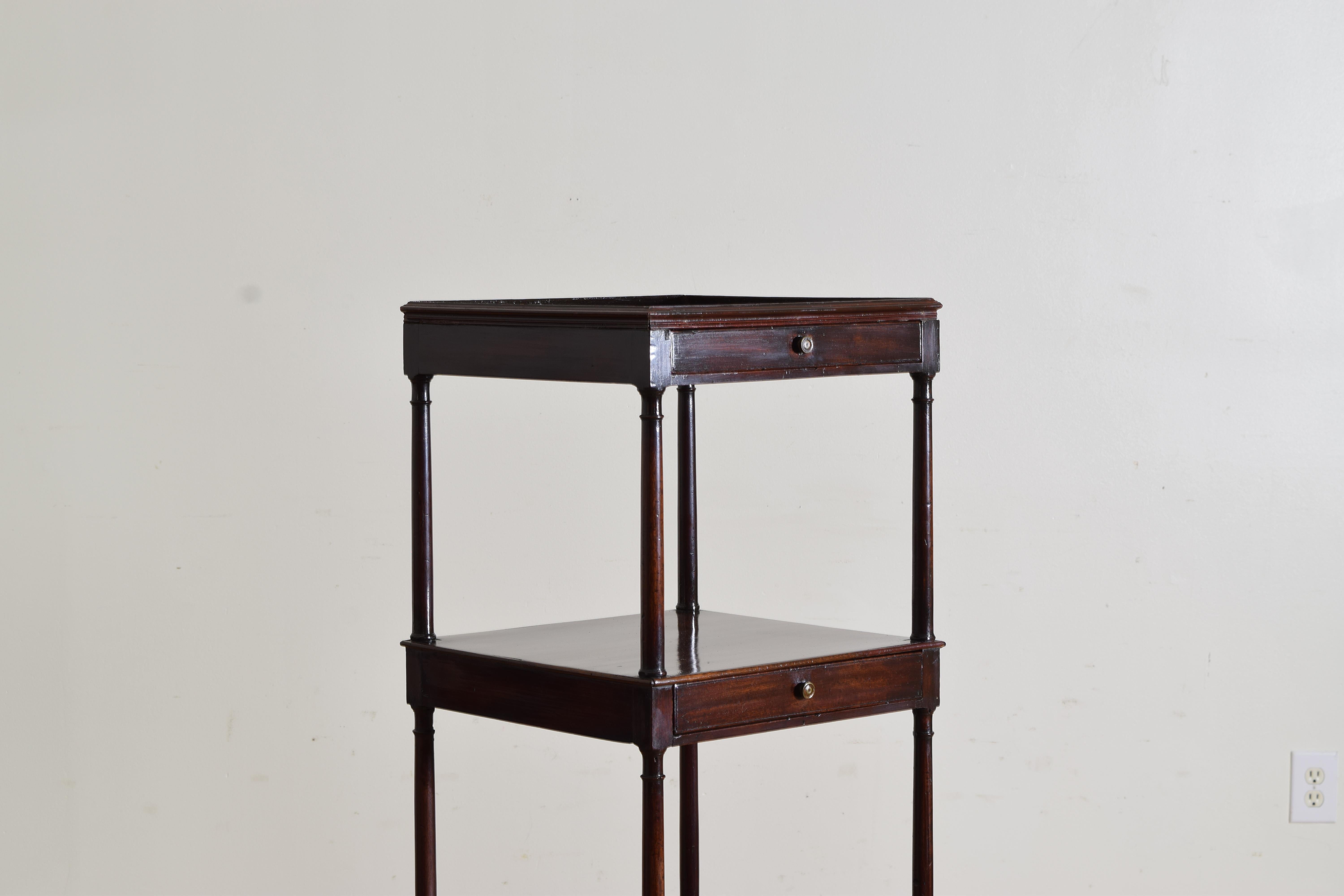Brass French Late Neoclassic Period 4-Tier, 4-Drawer Mahogany Etagere, ca. 1840 For Sale