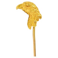 French Late Victorian 18 Karat Yellow Antique Gold Eagle Bird Stickpin