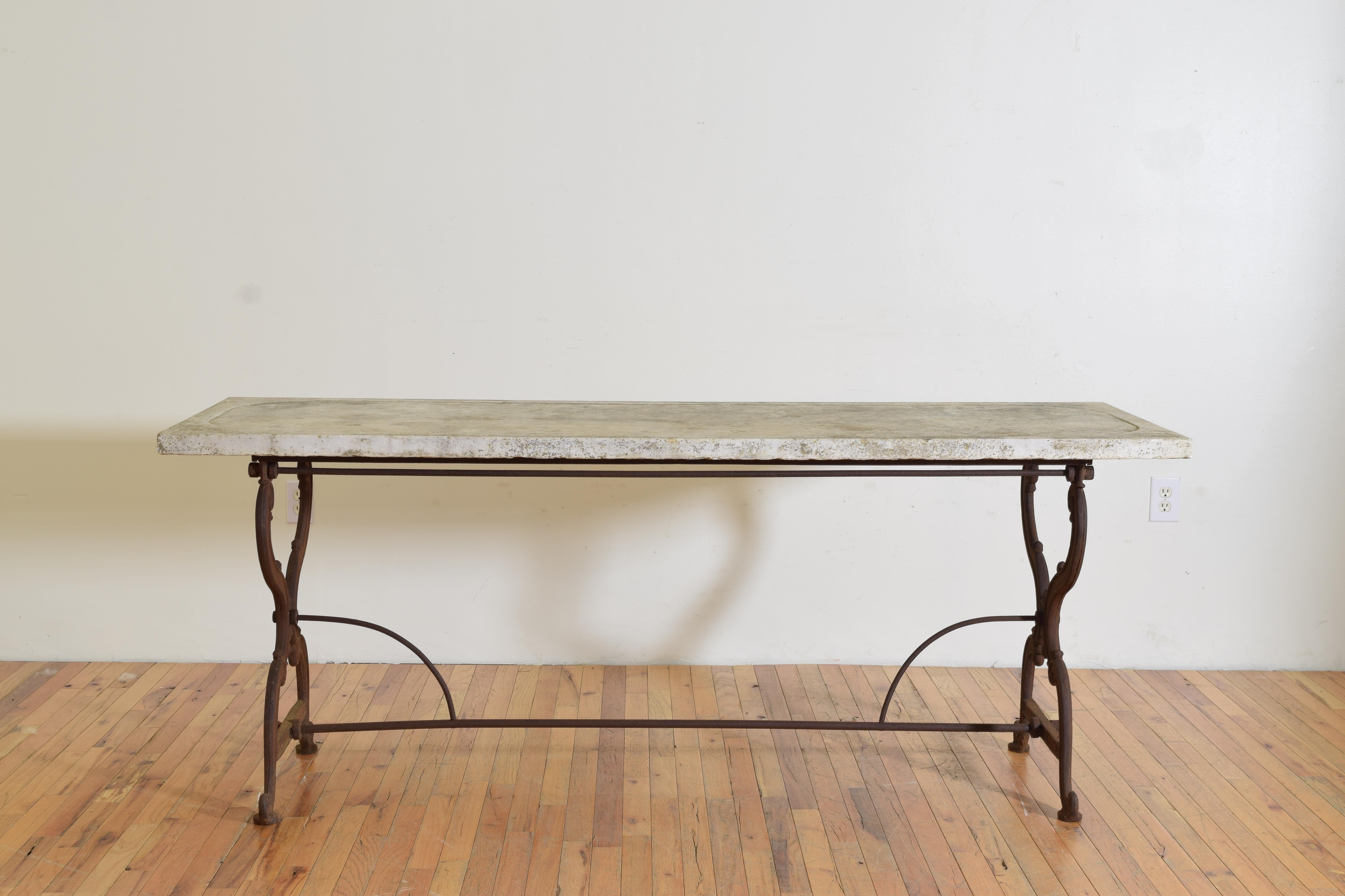 French Late Victorian Wrought Iron & Marble Gardener’s Table, lastq 19th cen. In Good Condition For Sale In Atlanta, GA