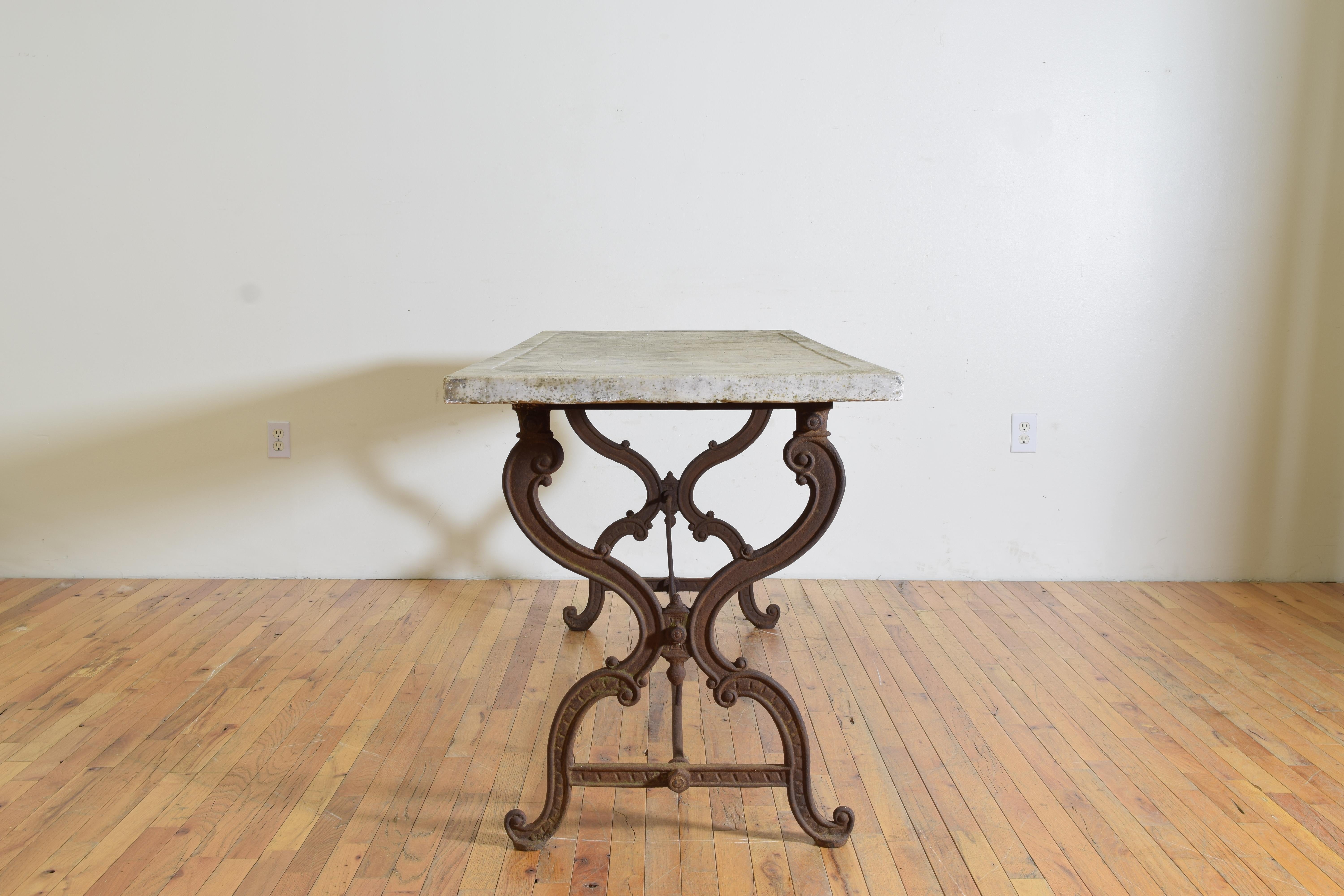 Late 19th Century French Late Victorian Wrought Iron & Marble Gardener’s Table, lastq 19th cen. For Sale
