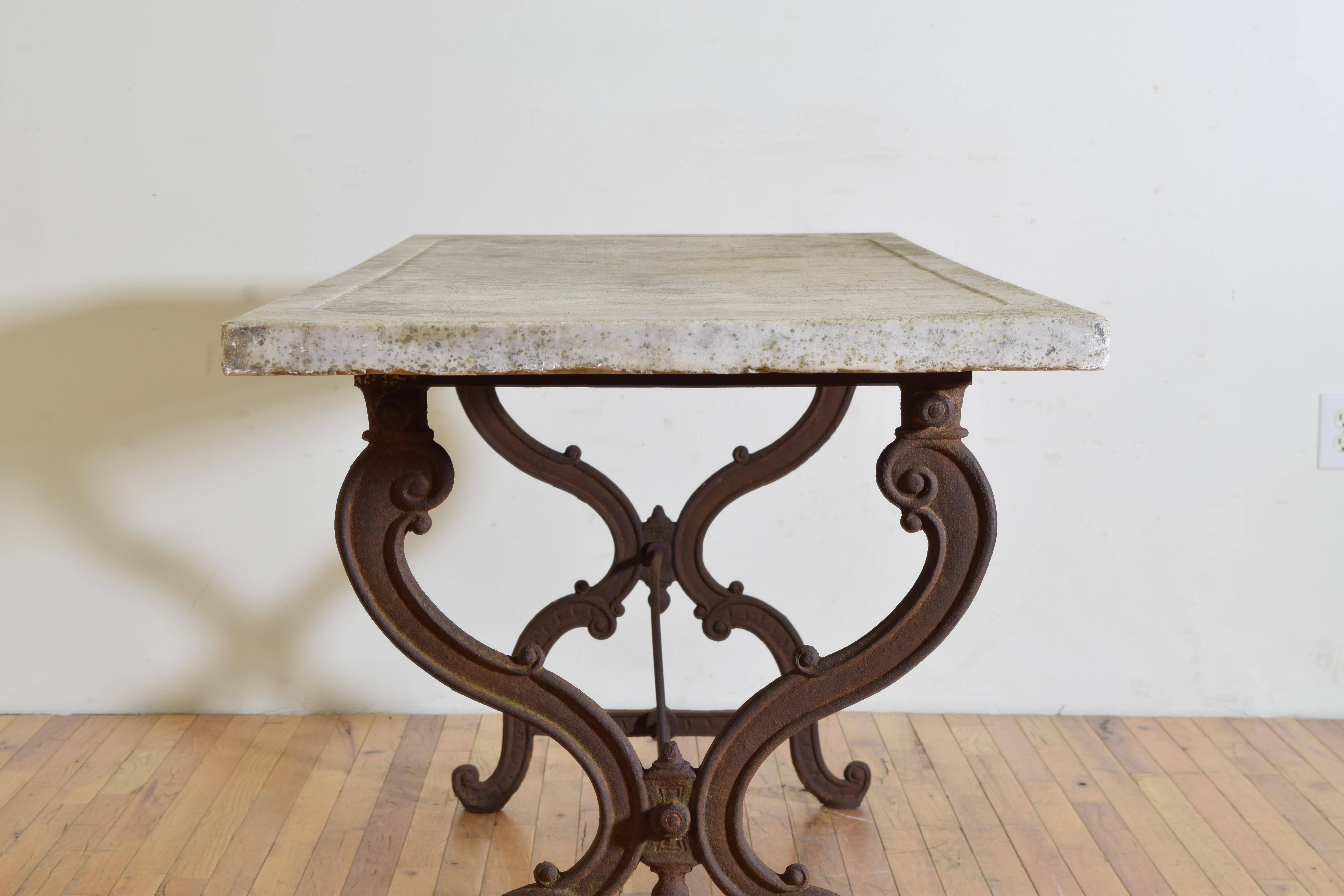 French Late Victorian Wrought Iron & Marble Gardener’s Table, lastq 19th cen. For Sale 1