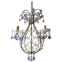 French Lavender Murano Drops Beaded Balloon Crystal Chandelier, circa 1940