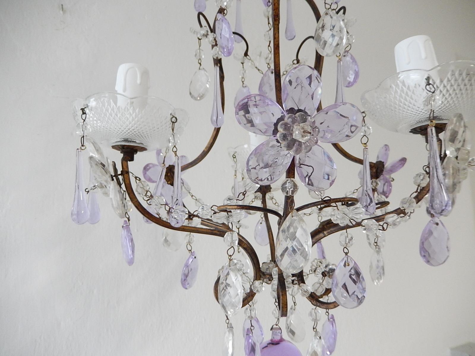 French Lavender Purple Drops Beaded Swags Crystal Prisms Chandelier, circa 1920 6