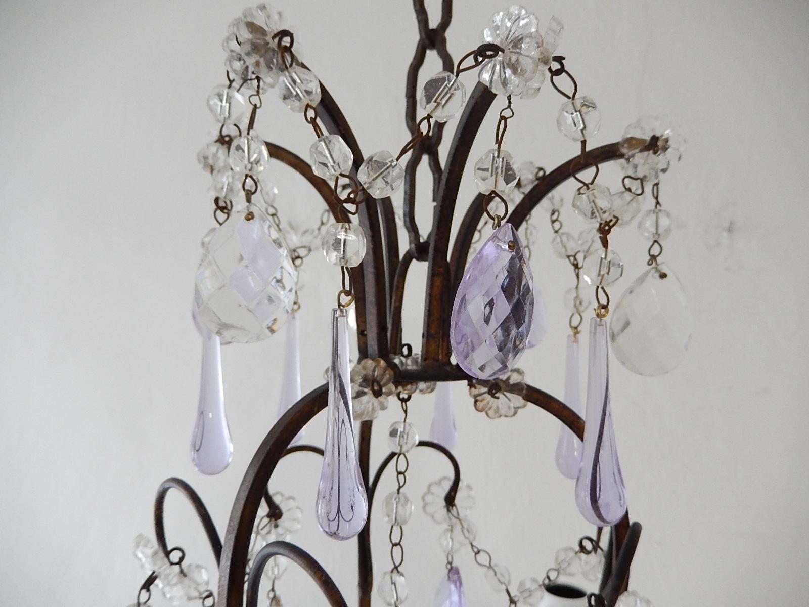 French Lavender Purple Drops Beaded Swags Crystal Prisms Chandelier, circa 1920 8