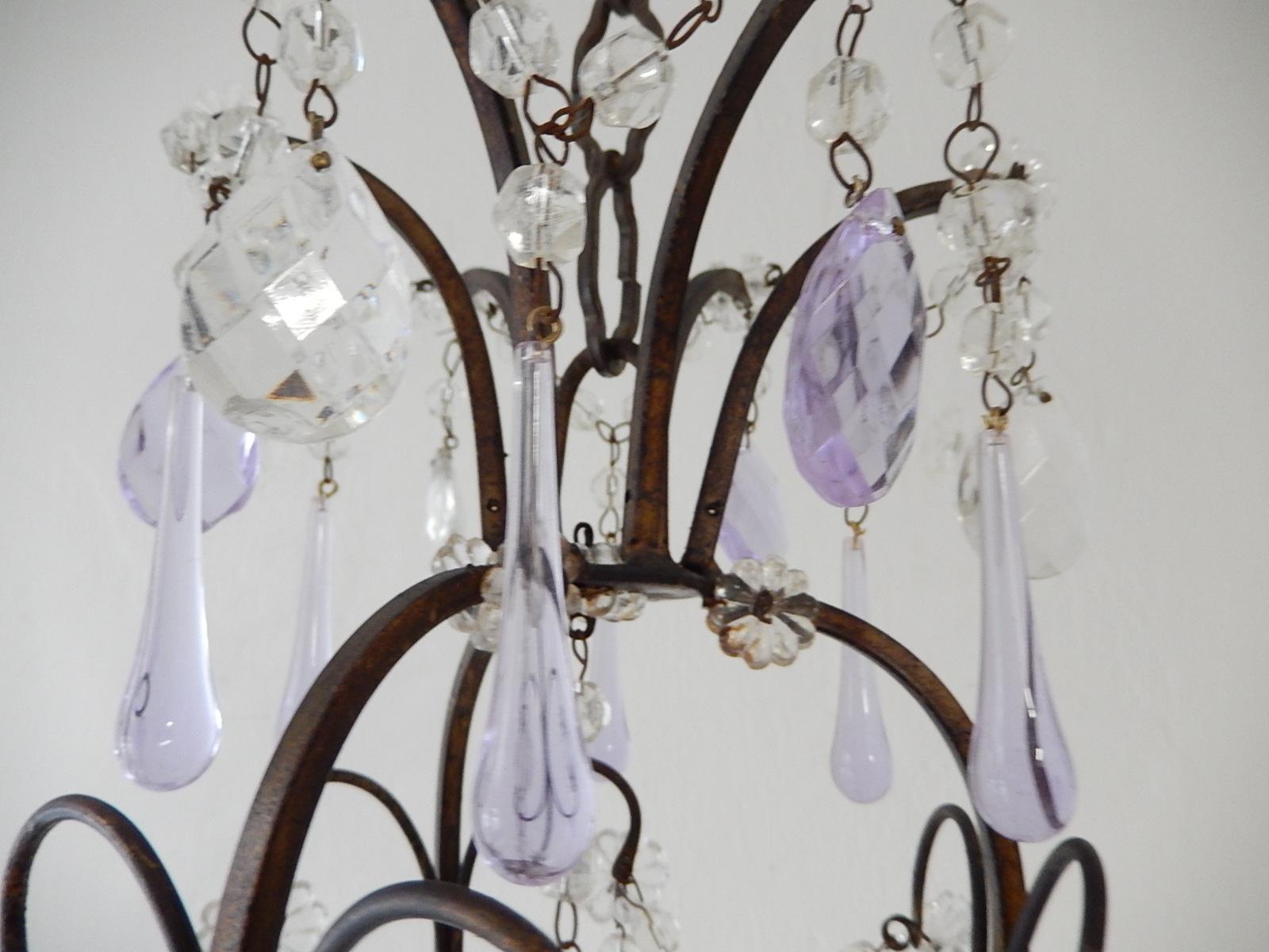 French Lavender Purple Drops Beaded Swags Crystal Prisms Chandelier, circa 1920 3