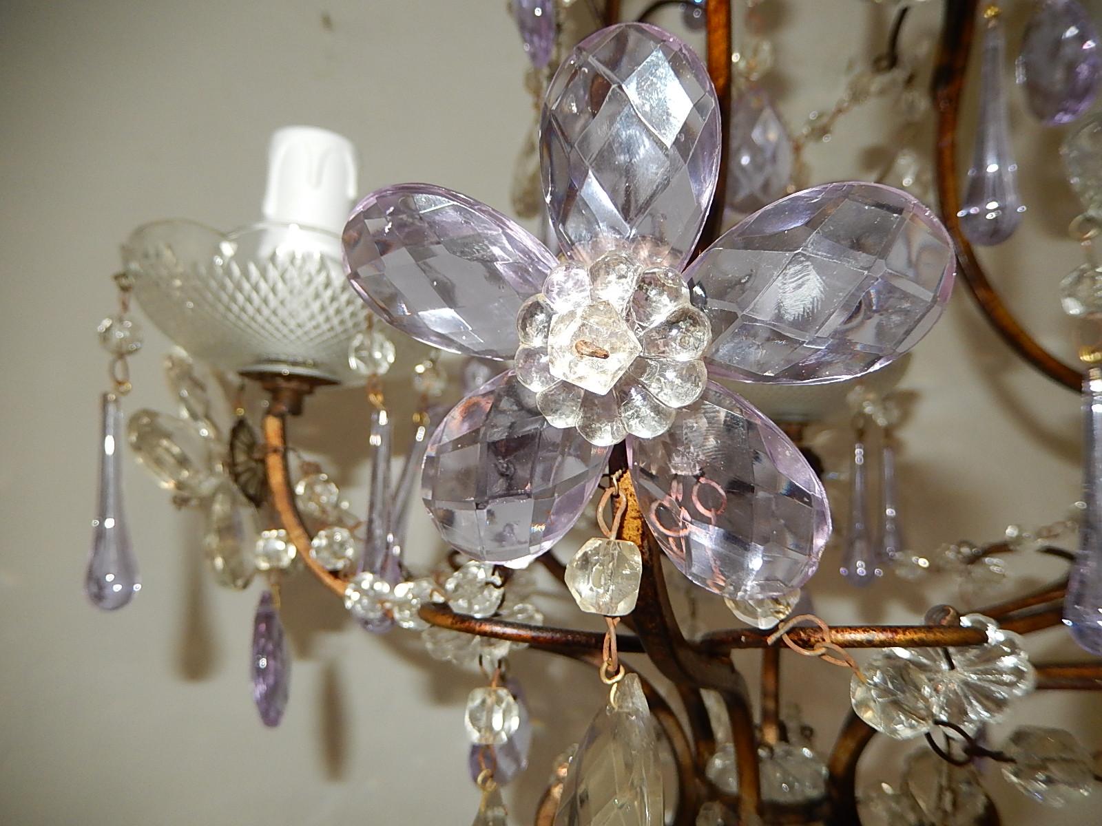 French Lavender Purple Drops Beaded Swags Crystal Prisms Chandelier, circa 1920 4