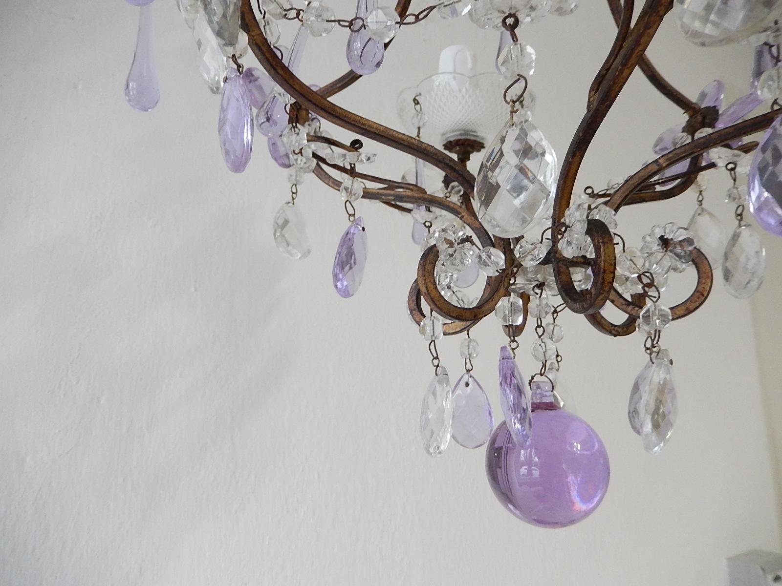 French Lavender Purple Drops Beaded Swags Crystal Prisms Chandelier, circa 1920 5
