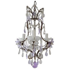 French Lavender Purple Drops Beaded Swags Crystal Prisms Chandelier, circa 1920