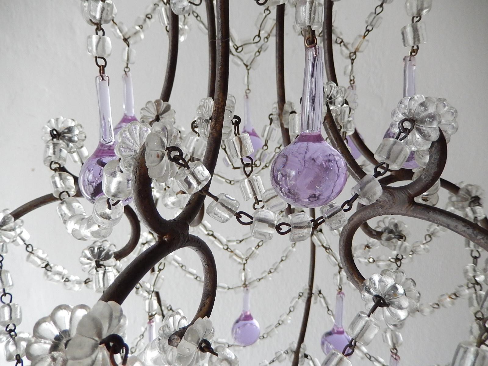 French Lavender Purple Drops with Beaded Swags Chandelier, circa 1920 6