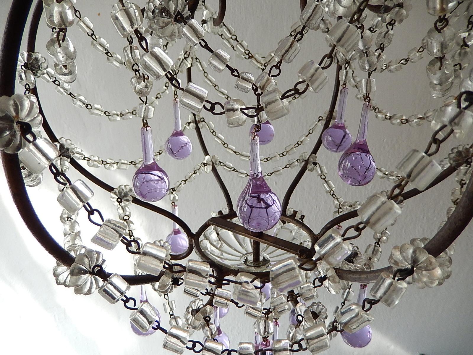 French Lavender Purple Drops with Beaded Swags Chandelier, circa 1920 7