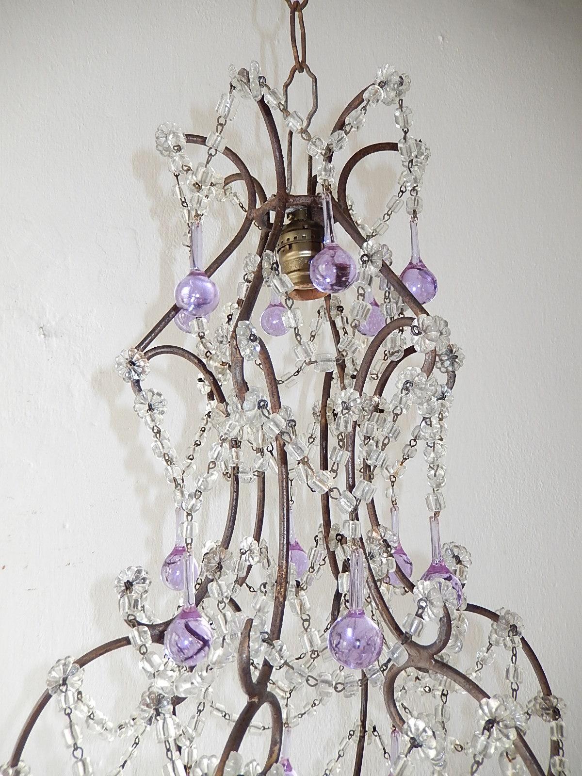 French Lavender Purple Drops with Beaded Swags Chandelier, circa 1920 In Good Condition In Modena (MO), Modena (Mo)