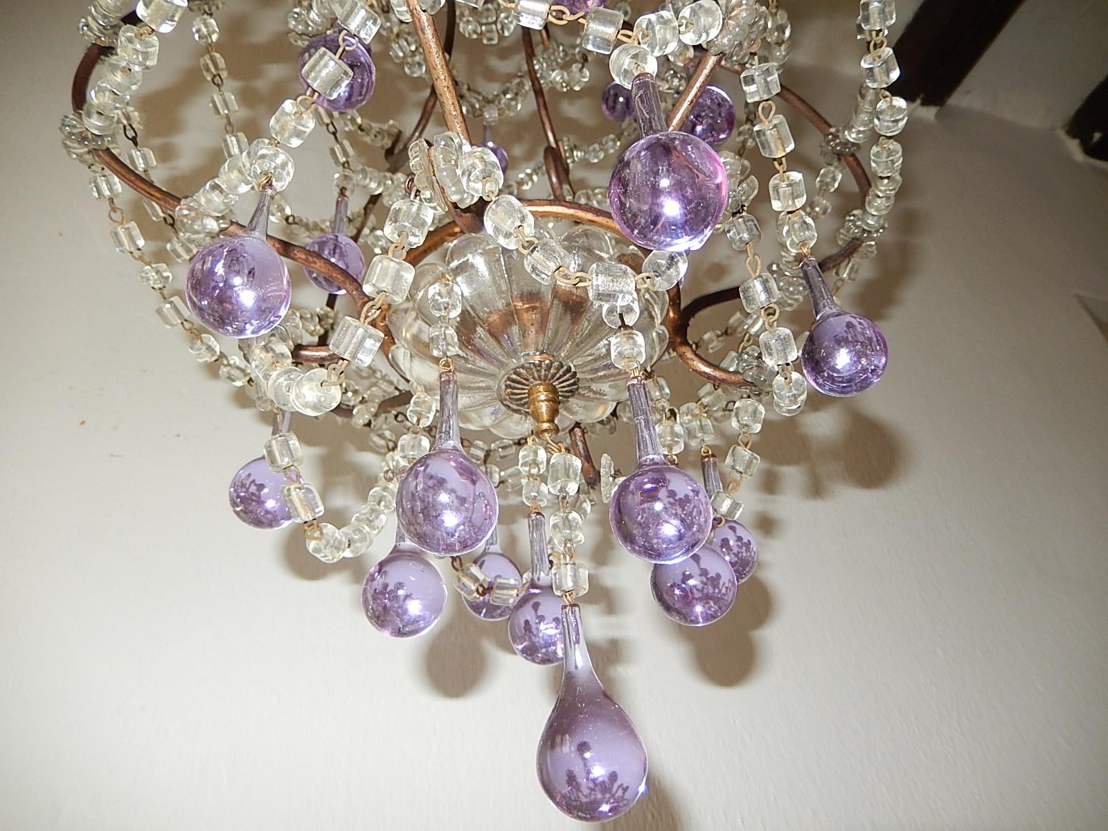 French Lavender Purple Drops with Beaded Swags Chandelier, circa 1920 2