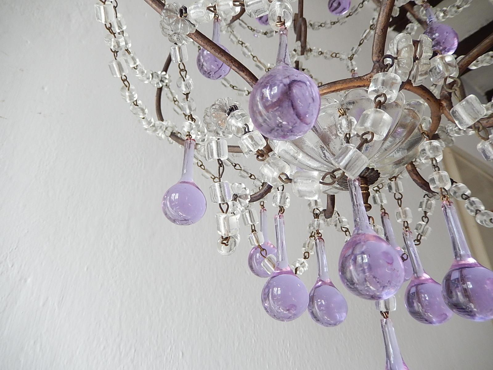 French Lavender Purple Drops with Beaded Swags Chandelier, circa 1920 3