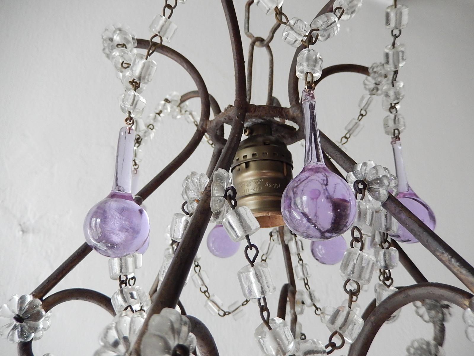 French Lavender Purple Drops with Beaded Swags Chandelier, circa 1920 4