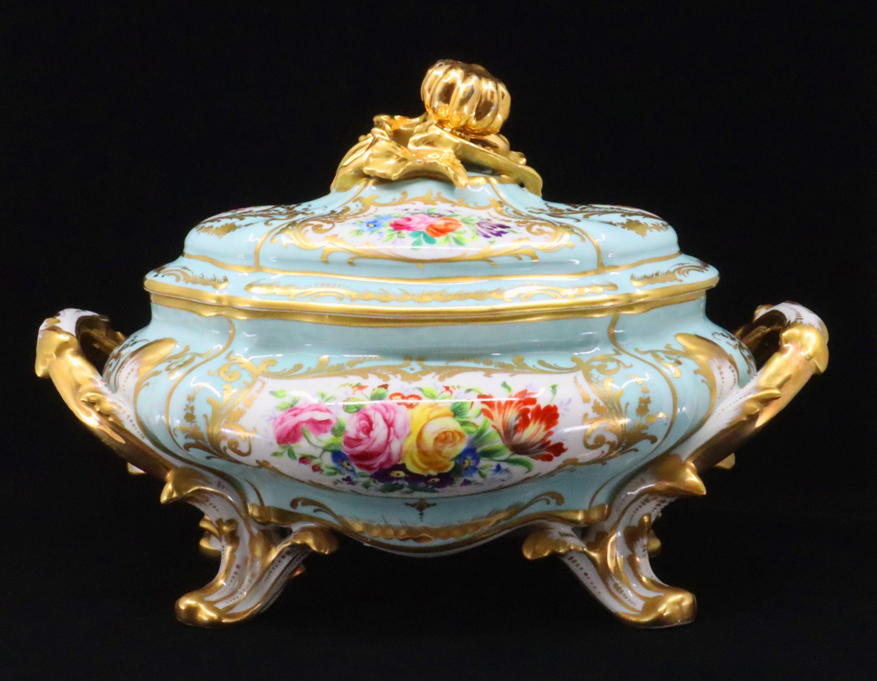 French Le Tallec Hand Painted Porcelain Soupière, Mid-20th Century, Rococo Style For Sale 5