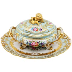 French Le Tallec Hand Painted Porcelain Soupière, Mid-20th Century, Rococo Style