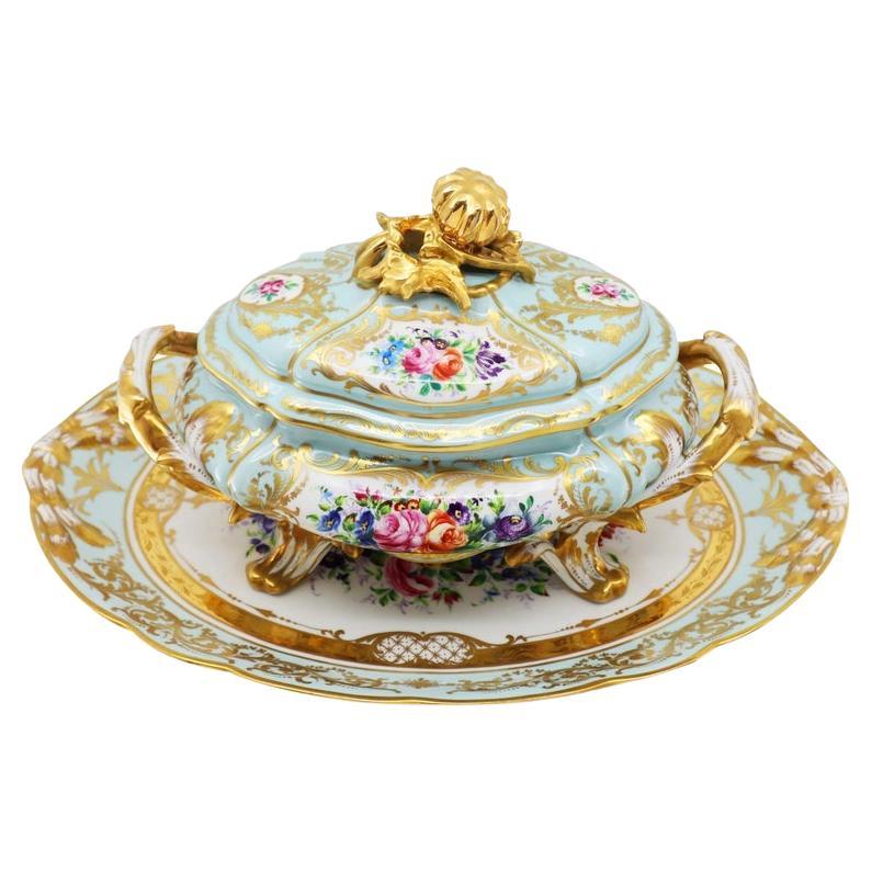 French Le Tallec Hand Painted Porcelain Soupière, Mid-20th Century, Rococo Style